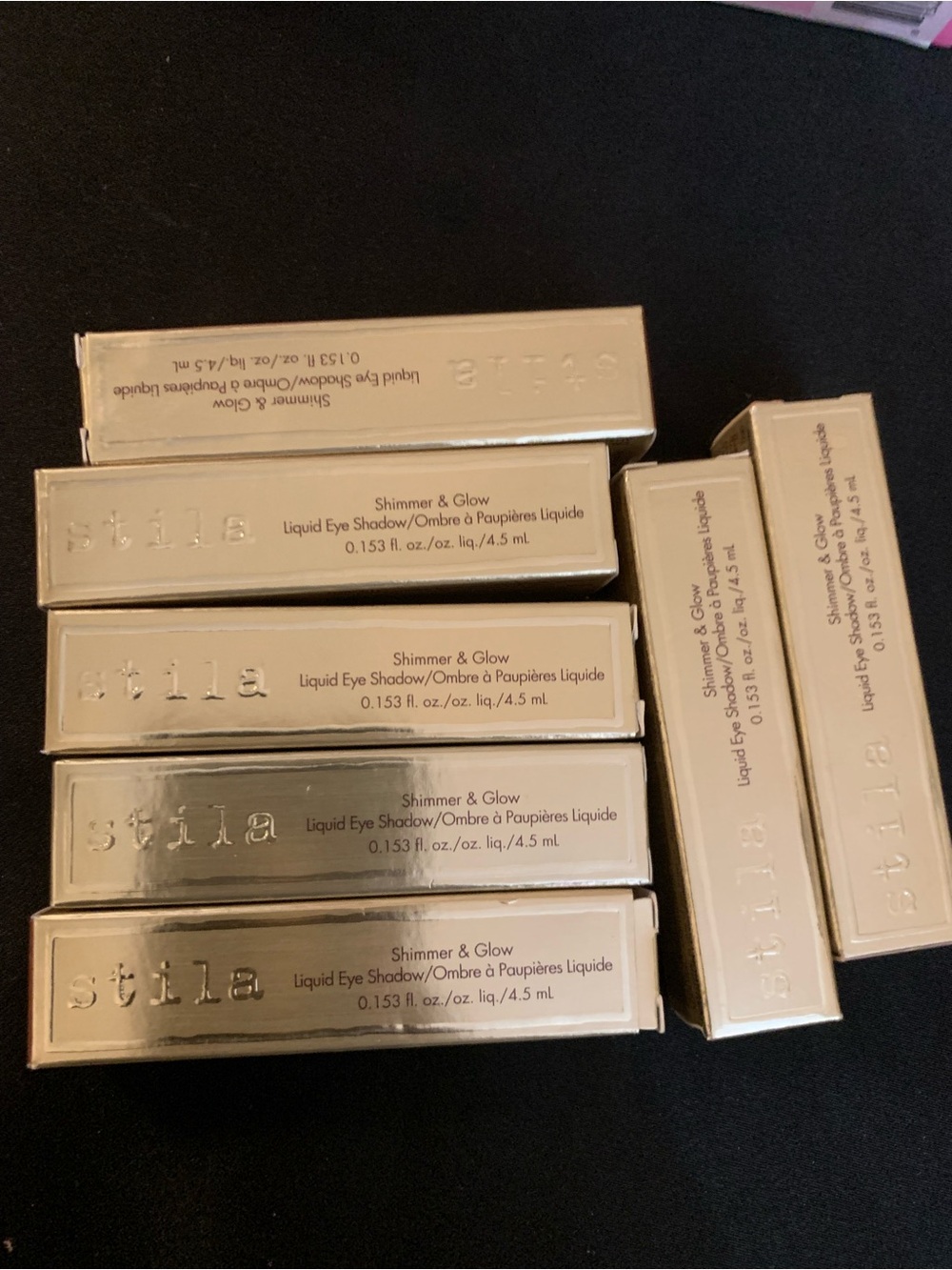 Stila Shimmer & Glow Liquid Eye Shadow Lot in Metallic Gold Packaging.